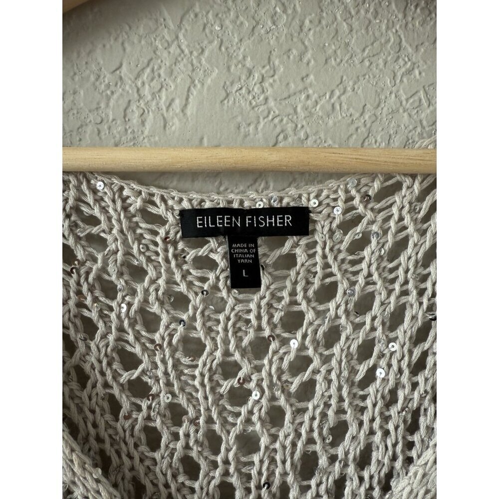 Eileen Fisher Sequin Open Knit Sleeveless Cami Tank Top Coastal Boho Beachy L - Picture 5 of 8